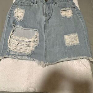 Life in Progress Light Blue Distressed Denim Skirt